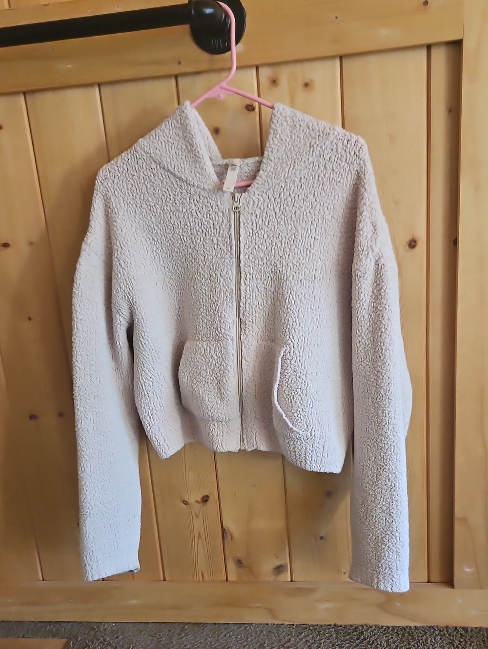 Sherpa Zip-Up Teddy Jacket in Pale Pink - Cozy Hooded Outerwear